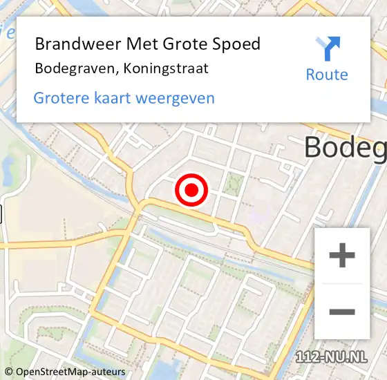 Locatie op kaart van de 112 melding: Brandweer Met Grote Spoed Naar Bodegraven, Koningstraat op 14 september 2022 09:41