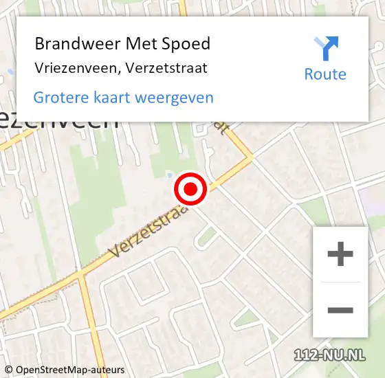 Locatie op kaart van de 112 melding: Brandweer Met Spoed Naar Vriezenveen, Verzetstraat op 14 september 2022 09:42