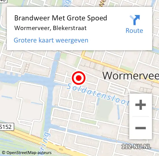 Locatie op kaart van de 112 melding: Brandweer Met Grote Spoed Naar Wormerveer, Blekerstraat op 14 september 2022 09:48