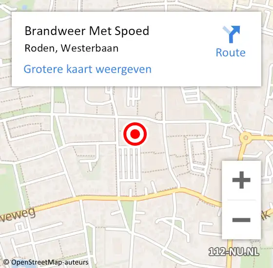 Locatie op kaart van de 112 melding: Brandweer Met Spoed Naar Roden, Westerbaan op 14 september 2022 10:05