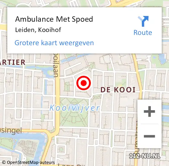 Locatie op kaart van de 112 melding: Ambulance Met Spoed Naar Leiden, Kooihof op 14 september 2022 10:31