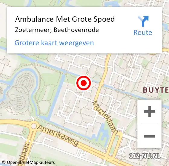 Locatie op kaart van de 112 melding: Ambulance Met Grote Spoed Naar Zoetermeer, Beethovenrode op 14 september 2022 10:52