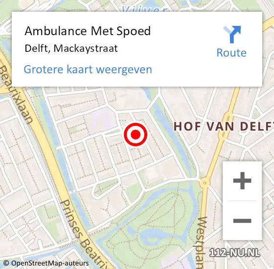 Locatie op kaart van de 112 melding: Ambulance Met Spoed Naar Delft, Mackaystraat op 14 september 2022 11:10