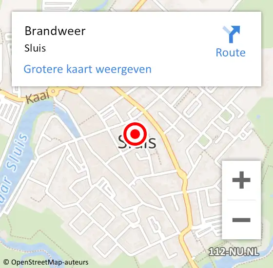 Locatie op kaart van de 112 melding: Brandweer Sluis op 14 september 2022 11:12