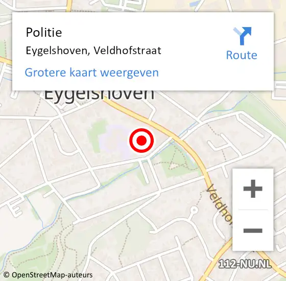 Locatie op kaart van de 112 melding: Politie Eygelshoven, Veldhofstraat op 14 september 2022 11:22