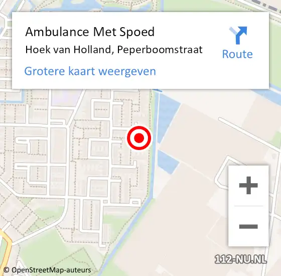 Locatie op kaart van de 112 melding: Ambulance Met Spoed Naar Hoek van Holland, Peperboomstraat op 14 september 2022 11:51