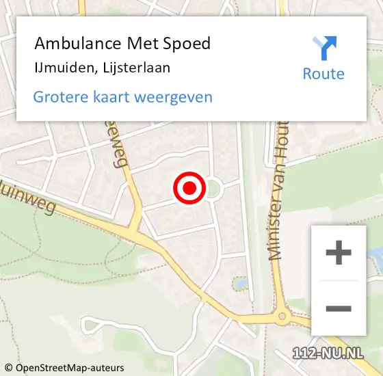 Locatie op kaart van de 112 melding: Ambulance Met Spoed Naar IJmuiden, Lijsterlaan op 14 september 2022 11:54