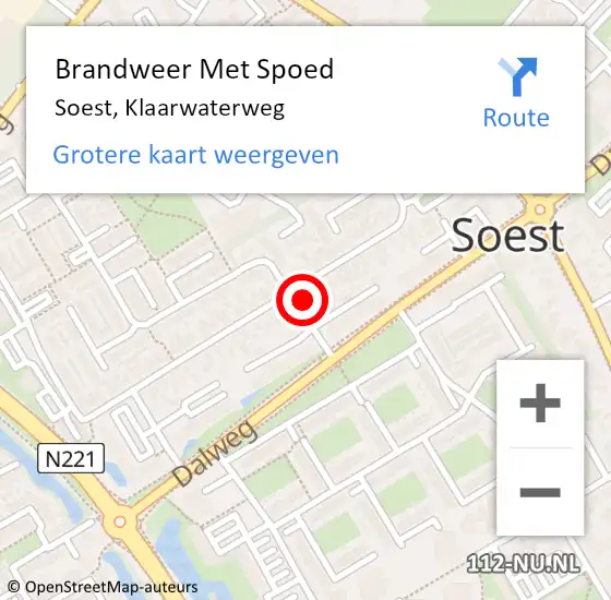 Locatie op kaart van de 112 melding: Brandweer Met Spoed Naar Soest, Klaarwaterweg op 14 september 2022 12:12