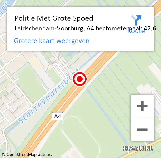 Locatie op kaart van de 112 melding: Politie Met Grote Spoed Naar Leidschendam-Voorburg, A4 hectometerpaal: 42,6 op 14 september 2022 12:15