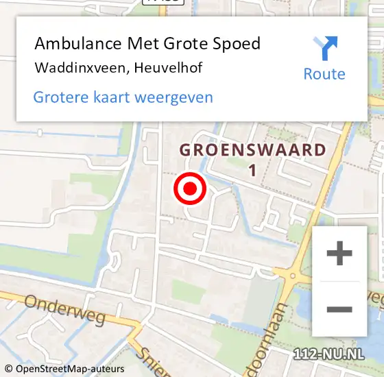 Locatie op kaart van de 112 melding: Ambulance Met Grote Spoed Naar Waddinxveen, Heuvelhof op 14 september 2022 12:29