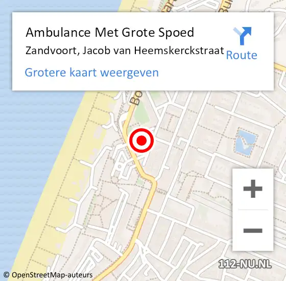 Locatie op kaart van de 112 melding: Ambulance Met Grote Spoed Naar Zandvoort, Jacob van Heemskerckstraat op 14 september 2022 12:32