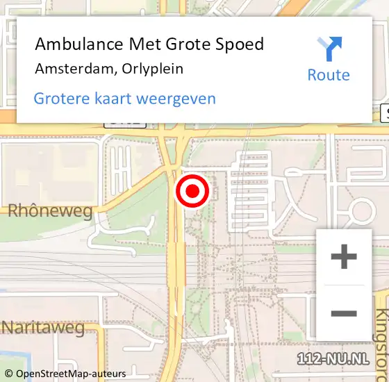 Locatie op kaart van de 112 melding: Ambulance Met Grote Spoed Naar Amsterdam, Orlyplein op 14 september 2022 12:53
