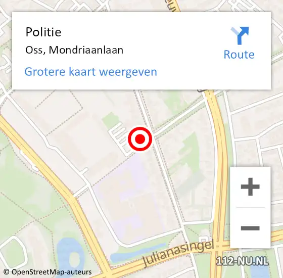 Locatie op kaart van de 112 melding: Politie Oss, Mondriaanlaan op 14 september 2022 12:55