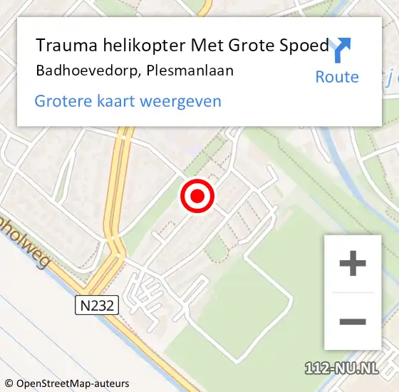 Locatie op kaart van de 112 melding: Trauma helikopter Met Grote Spoed Naar Badhoevedorp, Plesmanlaan op 14 september 2022 13:10