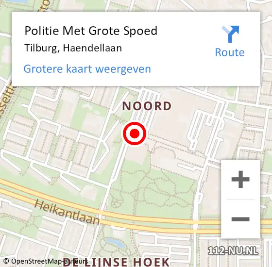 Locatie op kaart van de 112 melding: Politie Met Grote Spoed Naar Tilburg, Haendellaan op 14 september 2022 14:09