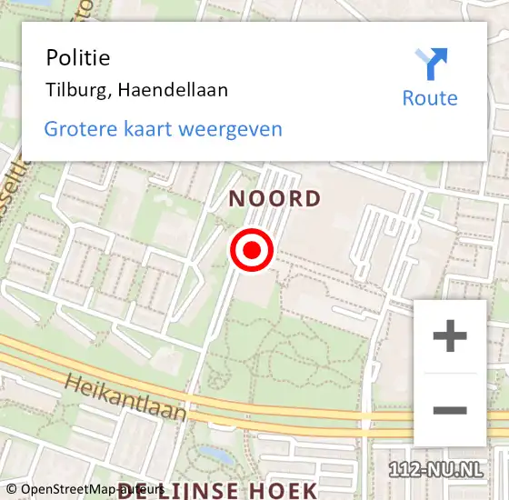 Locatie op kaart van de 112 melding: Politie Tilburg, Haendellaan op 14 september 2022 14:09