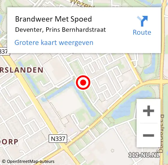 Locatie op kaart van de 112 melding: Brandweer Met Spoed Naar Deventer, Prins Bernhardstraat op 14 september 2022 14:13