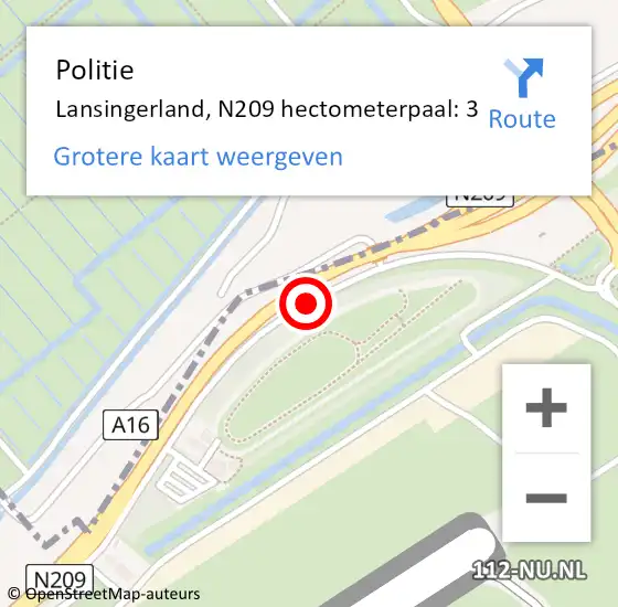 Locatie op kaart van de 112 melding: Politie Rotterdam, N209 hectometerpaal: 3 op 14 september 2022 14:14
