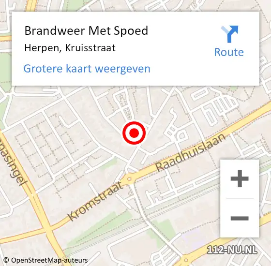 Locatie op kaart van de 112 melding: Brandweer Met Spoed Naar Herpen, Kruisstraat op 14 september 2022 14:16