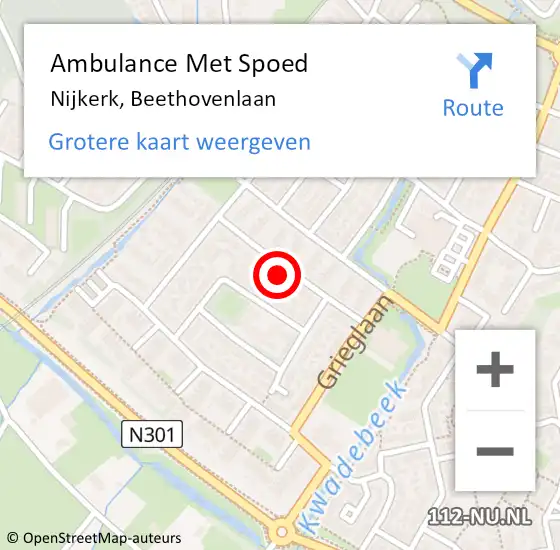 Locatie op kaart van de 112 melding: Ambulance Met Spoed Naar Nijkerk, Beethovenlaan op 14 september 2022 15:04