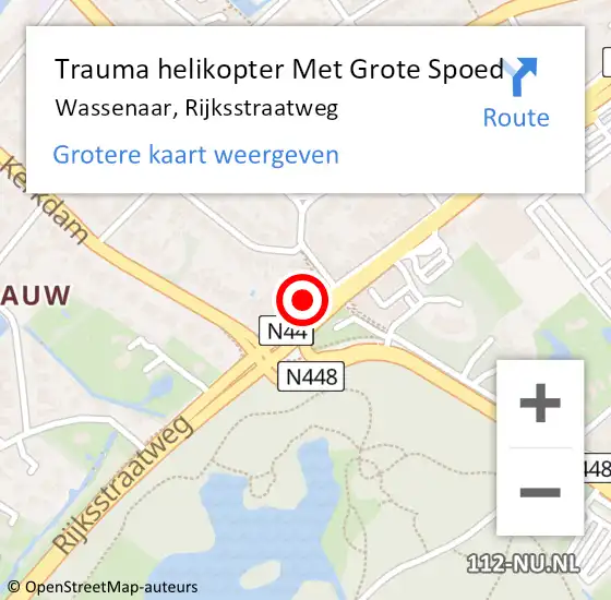 Locatie op kaart van de 112 melding: Trauma helikopter Met Grote Spoed Naar Wassenaar, Rijksstraatweg op 14 september 2022 15:10