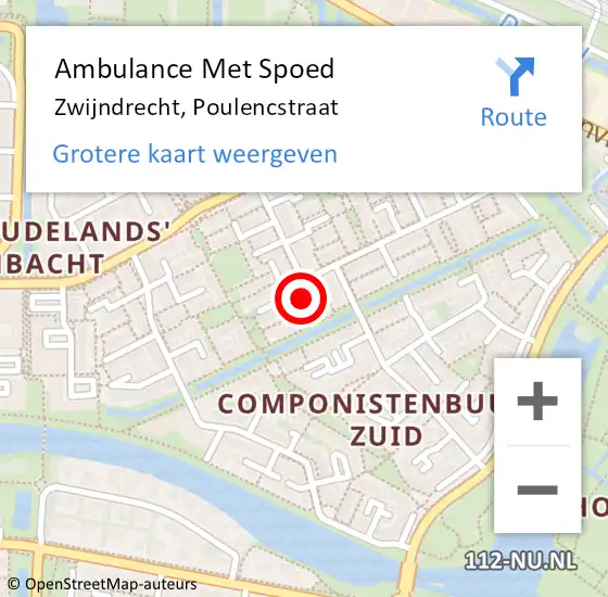 Locatie op kaart van de 112 melding: Ambulance Met Spoed Naar Zwijndrecht, Poulencstraat op 14 september 2022 15:11