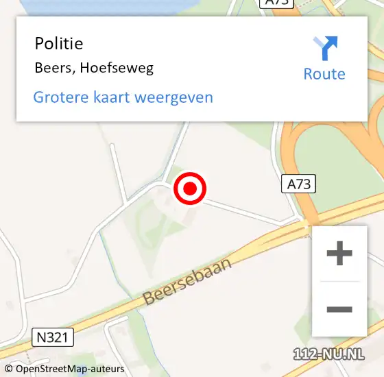 Locatie op kaart van de 112 melding: Politie Beers, Hoefseweg op 14 september 2022 15:16