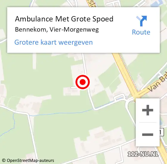 Locatie op kaart van de 112 melding: Ambulance Met Grote Spoed Naar Bennekom, Vier-Morgenweg op 14 september 2022 15:21