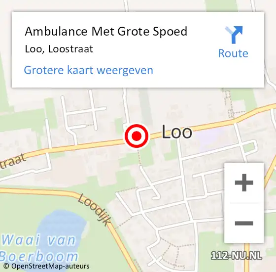 Locatie op kaart van de 112 melding: Ambulance Met Grote Spoed Naar Loo, Loostraat op 14 september 2022 15:42