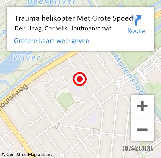 Locatie op kaart van de 112 melding: Trauma helikopter Met Grote Spoed Naar Den Haag, Cornelis Houtmanstraat op 14 september 2022 15:50