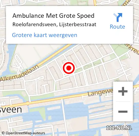 Locatie op kaart van de 112 melding: Ambulance Met Grote Spoed Naar Roelofarendsveen, Lijsterbesstraat op 14 september 2022 15:53