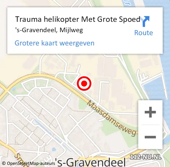 Locatie op kaart van de 112 melding: Trauma helikopter Met Grote Spoed Naar 's-Gravendeel, Mijlweg op 14 september 2022 16:03