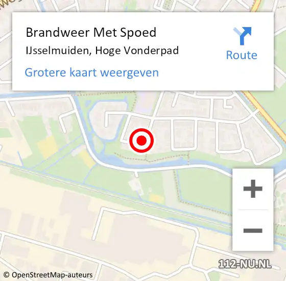 Locatie op kaart van de 112 melding: Brandweer Met Spoed Naar IJsselmuiden, Hoge Vonderpad op 14 september 2022 16:28