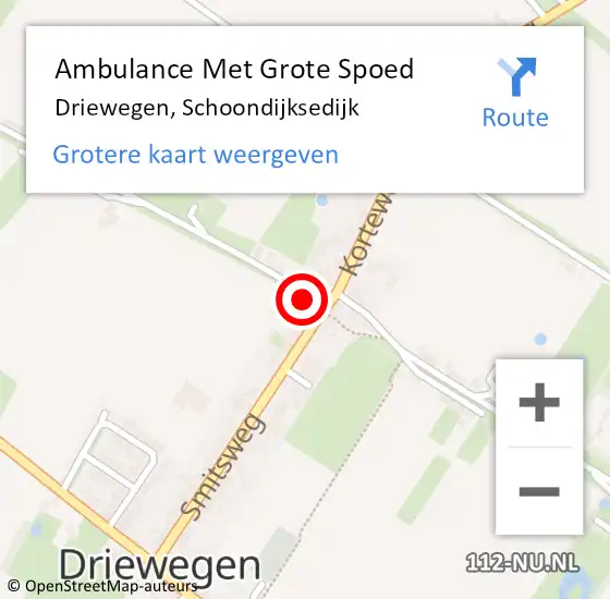 Locatie op kaart van de 112 melding: Ambulance Met Grote Spoed Naar Driewegen, Schoondijksedijk op 29 juli 2014 11:18