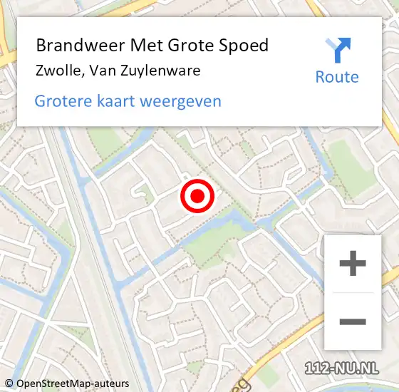 Locatie op kaart van de 112 melding: Brandweer Met Grote Spoed Naar Zwolle, Van Zuylenware op 14 september 2022 16:41