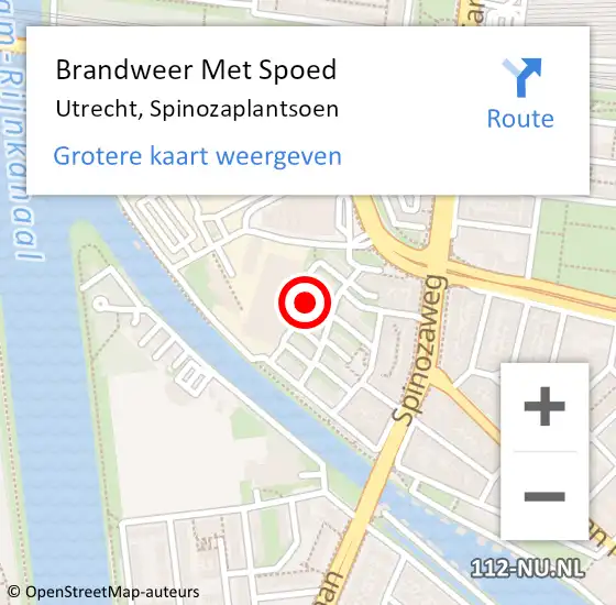 Locatie op kaart van de 112 melding: Brandweer Met Spoed Naar Utrecht, Spinozaplantsoen op 14 september 2022 16:49