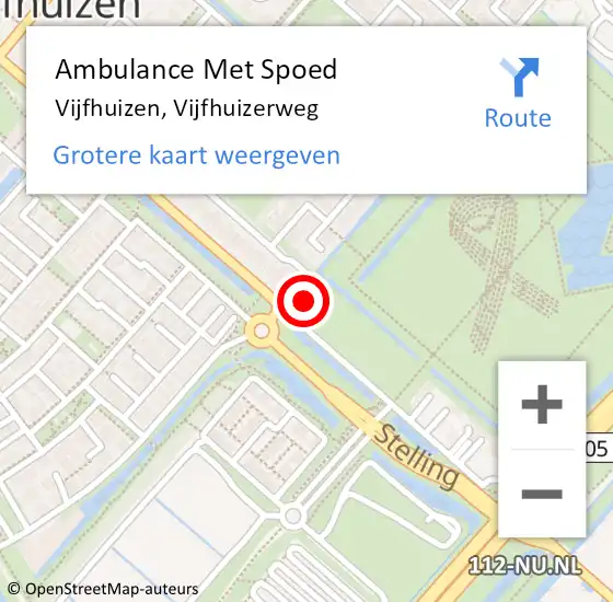 Locatie op kaart van de 112 melding: Ambulance Met Spoed Naar Vijfhuizen, Vijfhuizerweg op 14 september 2022 17:14