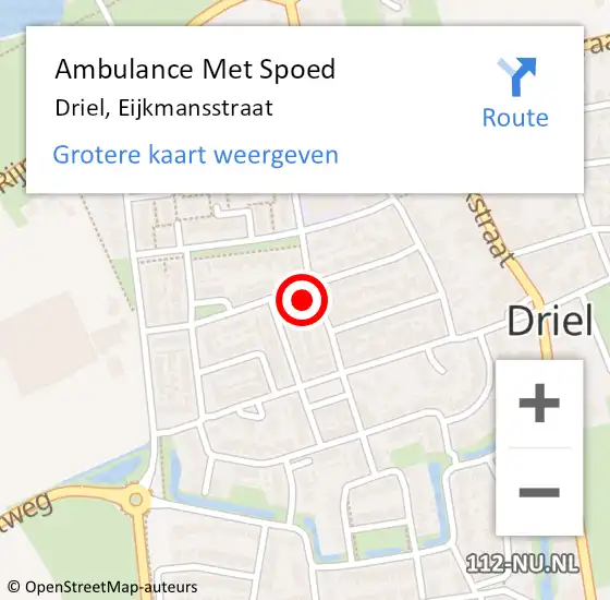 Locatie op kaart van de 112 melding: Ambulance Met Spoed Naar Driel, Eijkmansstraat op 14 september 2022 18:02