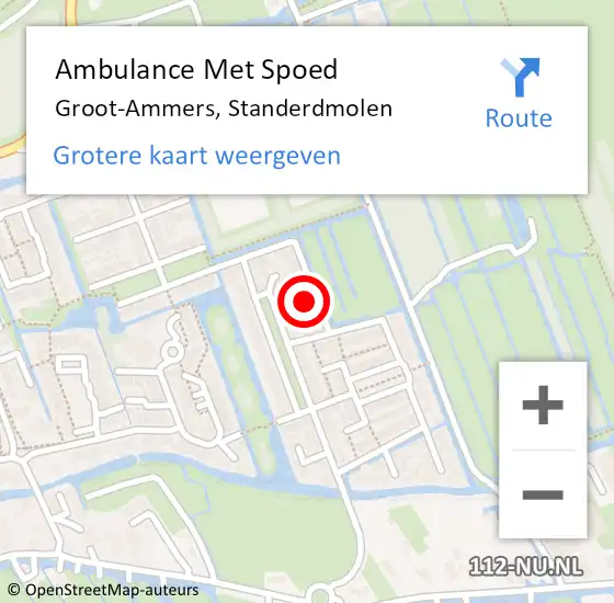 Locatie op kaart van de 112 melding: Ambulance Met Spoed Naar Groot-Ammers, Standerdmolen op 14 september 2022 18:03