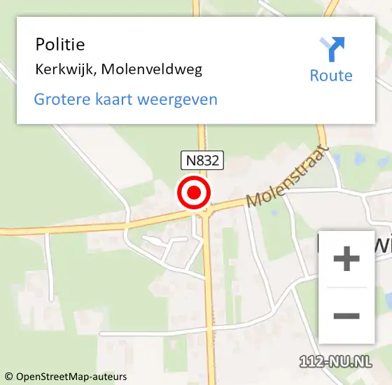 Locatie op kaart van de 112 melding: Politie Kerkwijk, Molenveldweg op 14 september 2022 18:08