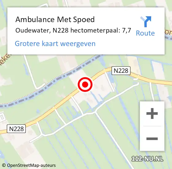 Locatie op kaart van de 112 melding: Ambulance Met Spoed Naar Oudewater, N228 hectometerpaal: 7,7 op 14 september 2022 18:10