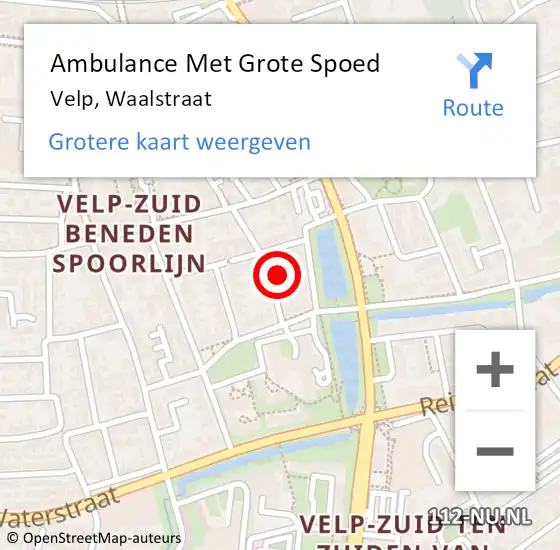 Locatie op kaart van de 112 melding: Ambulance Met Grote Spoed Naar Velp, Waalstraat op 14 september 2022 18:17