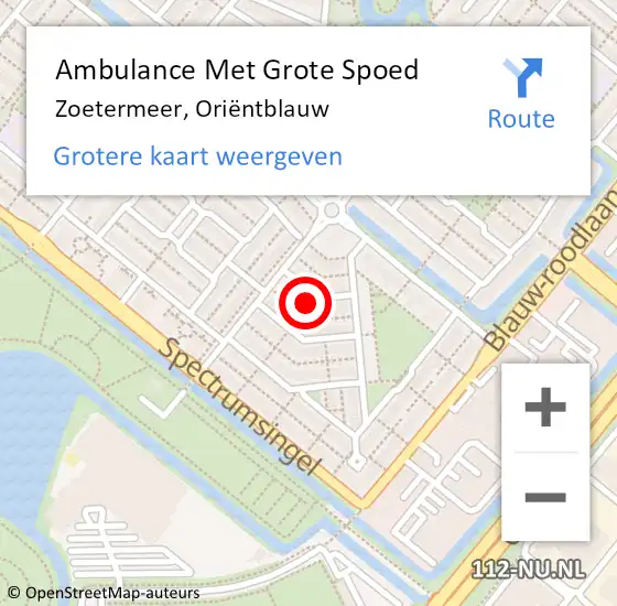 Locatie op kaart van de 112 melding: Ambulance Met Grote Spoed Naar Zoetermeer, Oriëntblauw op 14 september 2022 18:21