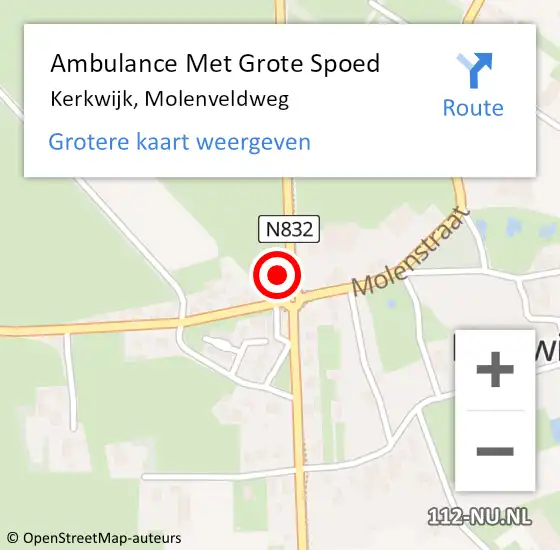 Locatie op kaart van de 112 melding: Ambulance Met Grote Spoed Naar Kerkwijk, Molenveldweg op 14 september 2022 18:30