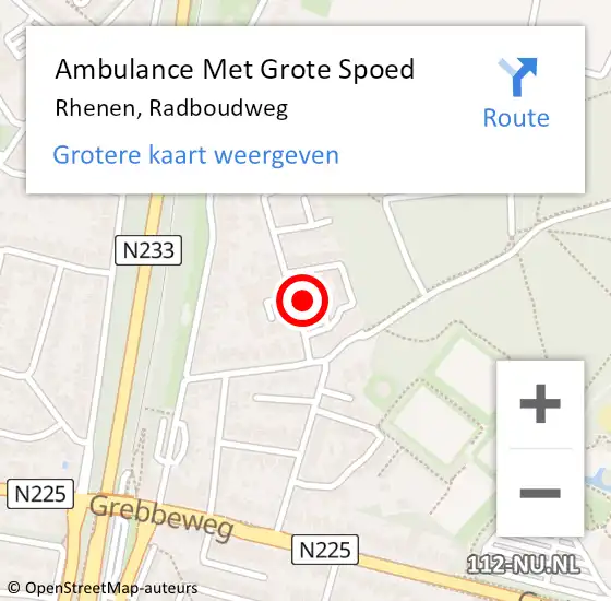 Locatie op kaart van de 112 melding: Ambulance Met Grote Spoed Naar Rhenen, Radboudweg op 14 september 2022 18:47