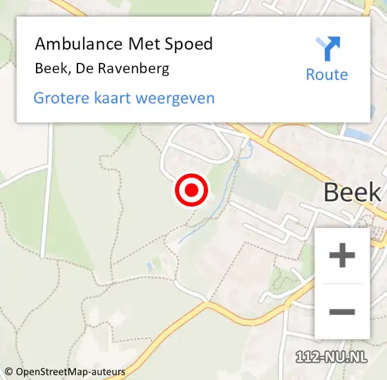 Locatie op kaart van de 112 melding: Ambulance Met Spoed Naar Beek, De Ravenberg op 14 september 2022 19:02