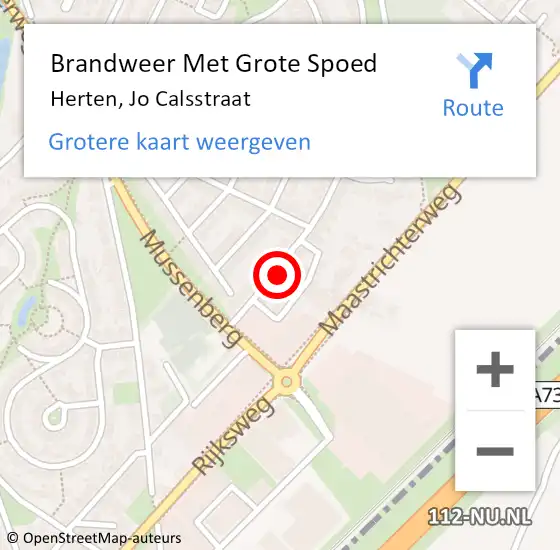 Locatie op kaart van de 112 melding: Brandweer Met Grote Spoed Naar Herten, Jo Calsstraat op 14 september 2022 19:06