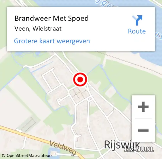 Locatie op kaart van de 112 melding: Brandweer Met Spoed Naar Veen, Wielstraat op 14 september 2022 19:40