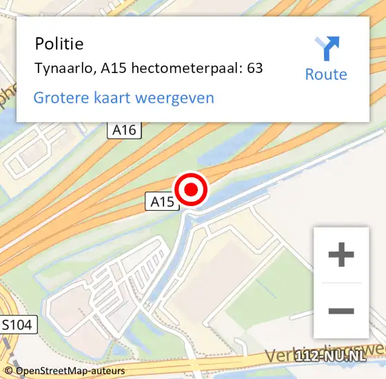 Locatie op kaart van de 112 melding: Politie Tynaarlo, A15 hectometerpaal: 63 op 14 september 2022 19:51