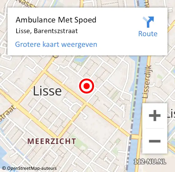 Locatie op kaart van de 112 melding: Ambulance Met Spoed Naar Lisse, Barentszstraat op 14 september 2022 20:11